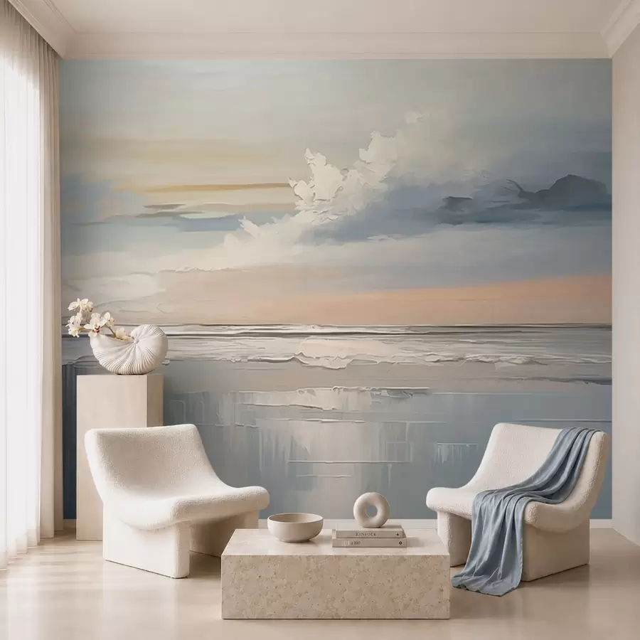 wall murals Pastel seashore with clouds and water reflection w05687