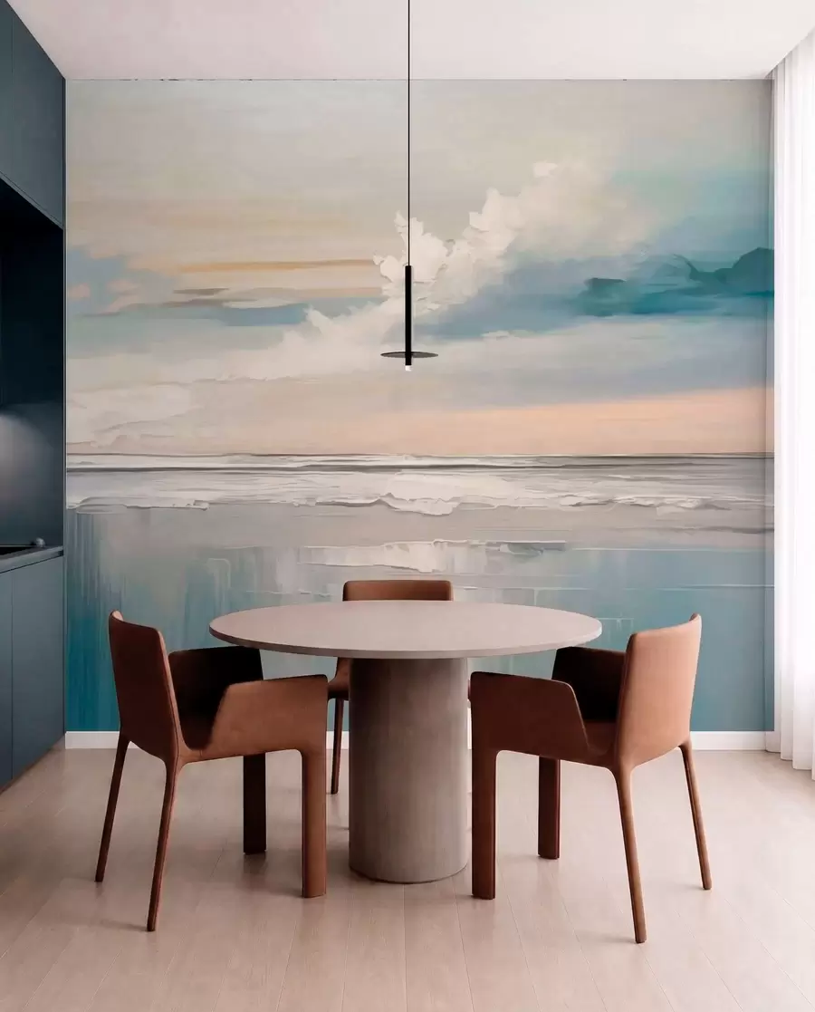 wall murals Pastel seashore with clouds and water reflection w05687
