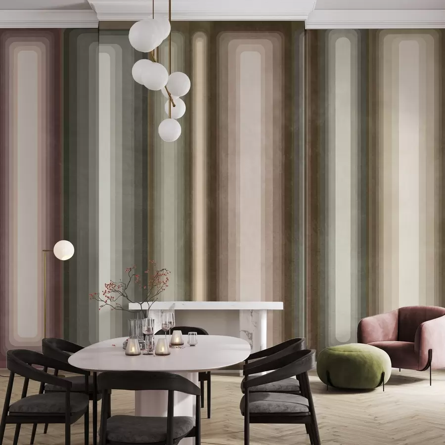 wall murals Textured abstract vertical rounded rectangles in muted tones of brown, beige and pale pink w09905