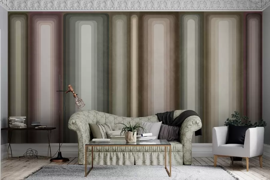 wall murals Textured abstract vertical rounded rectangles in muted tones of brown, beige and pale pink w09905