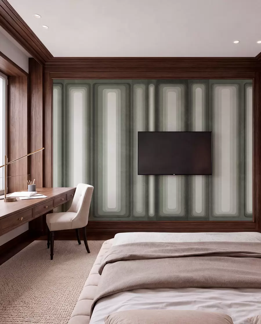 wall murals Textured abstract vertical rounded rectangles in muted tones of green w09905v2