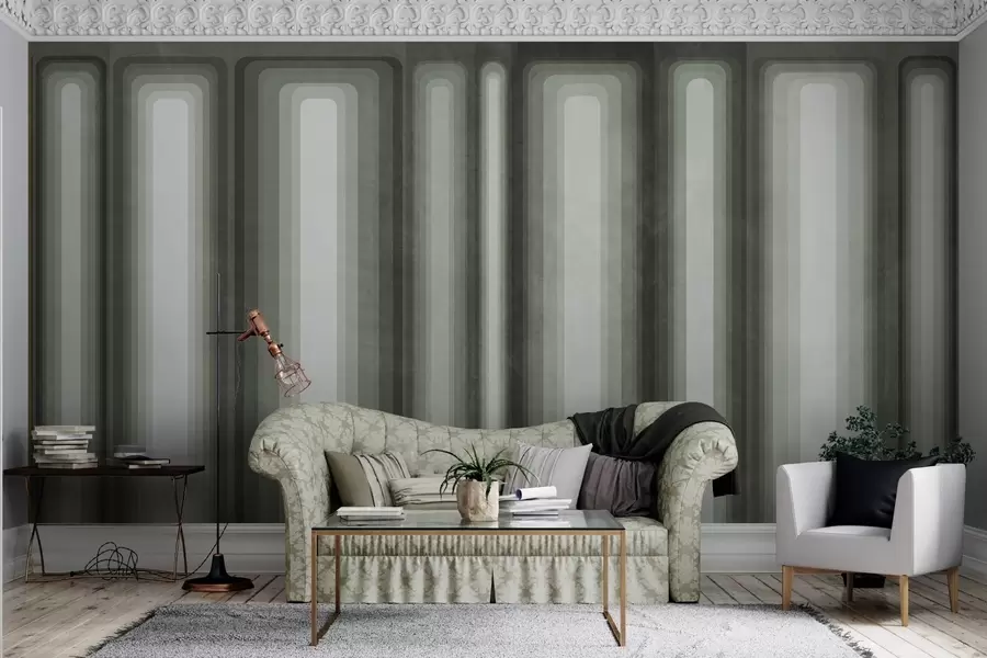 wall murals Textured abstract vertical rounded rectangles in muted tones of green w09905v2