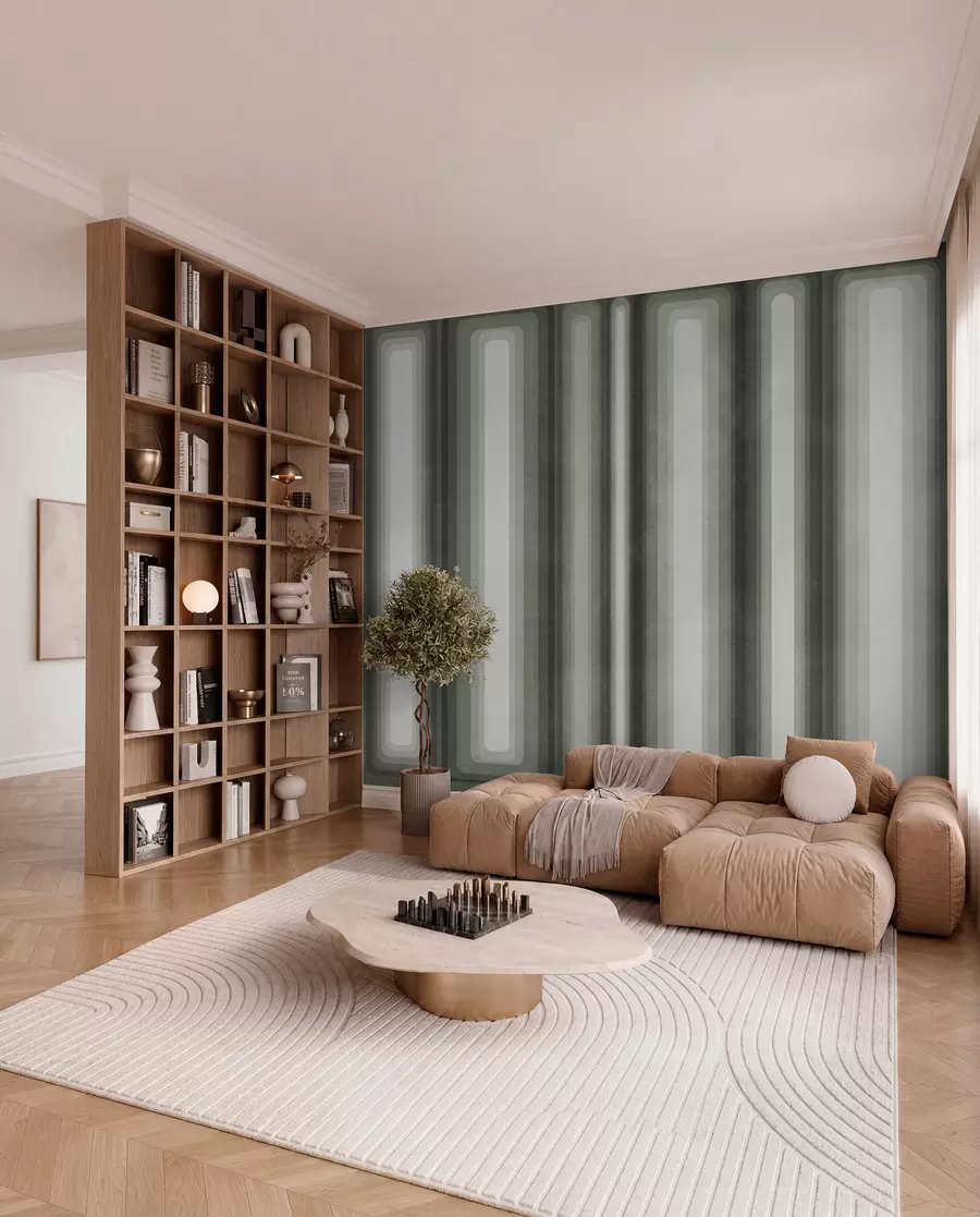wall murals Textured abstract vertical rounded rectangles in muted tones of green w09905v2