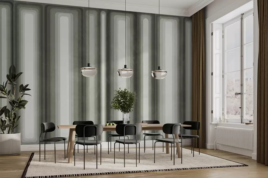 wall murals Textured abstract vertical rounded rectangles in muted tones of green w09905v2