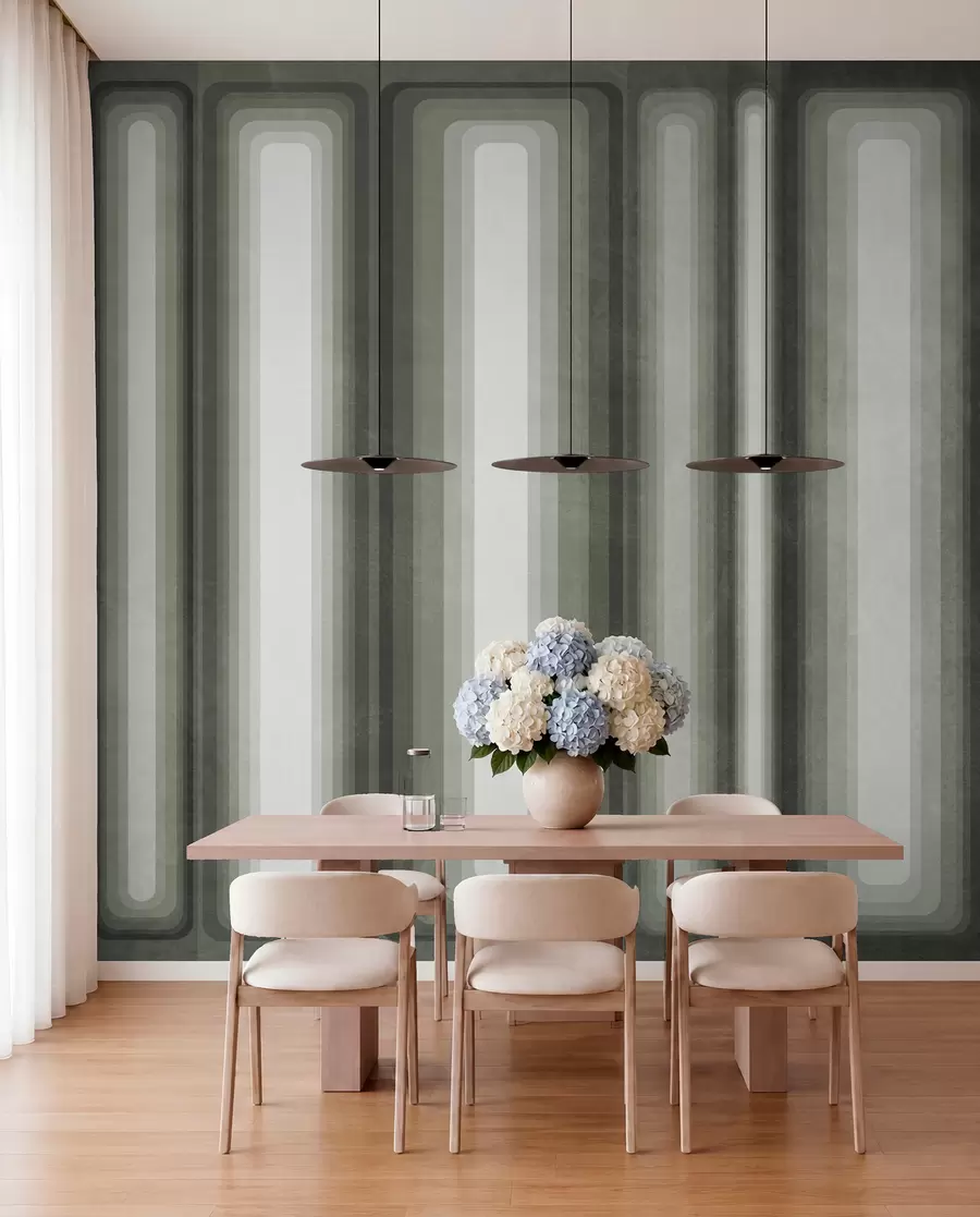 wall murals Textured abstract vertical rounded rectangles in muted tones of green w09905v2
