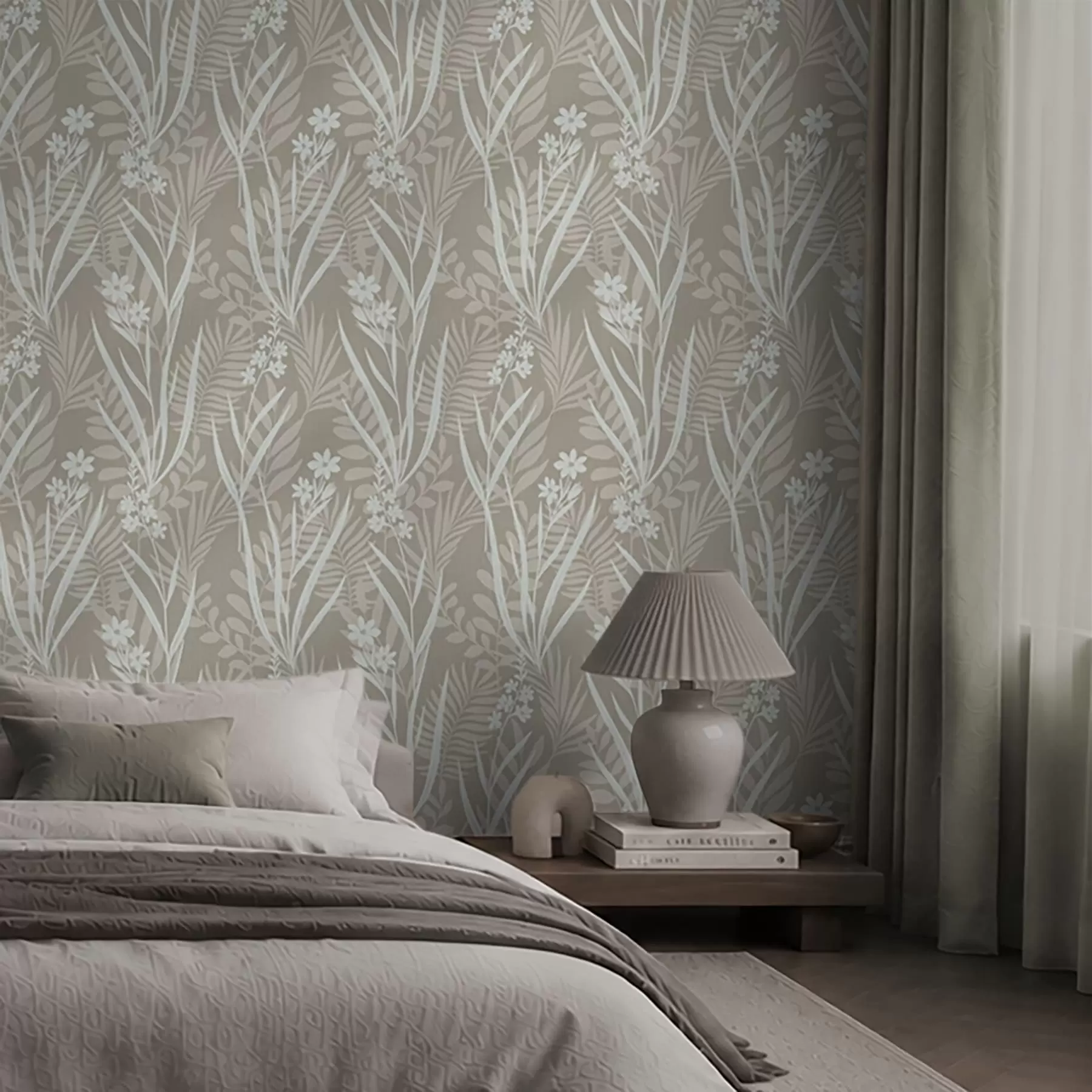 wall murals Light meadow plants on a beige background a00444