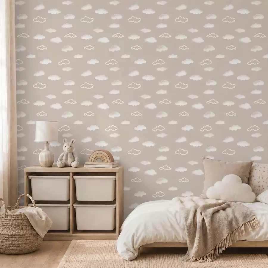wall murals Soft white clouds on a warm beige background a00442
