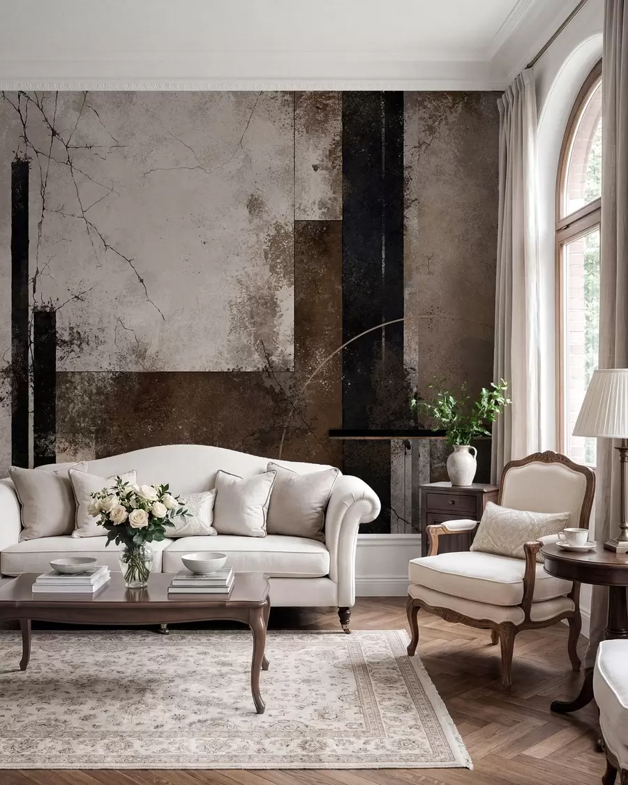 wall murals Abstract composition with dark lines and textures w05541
