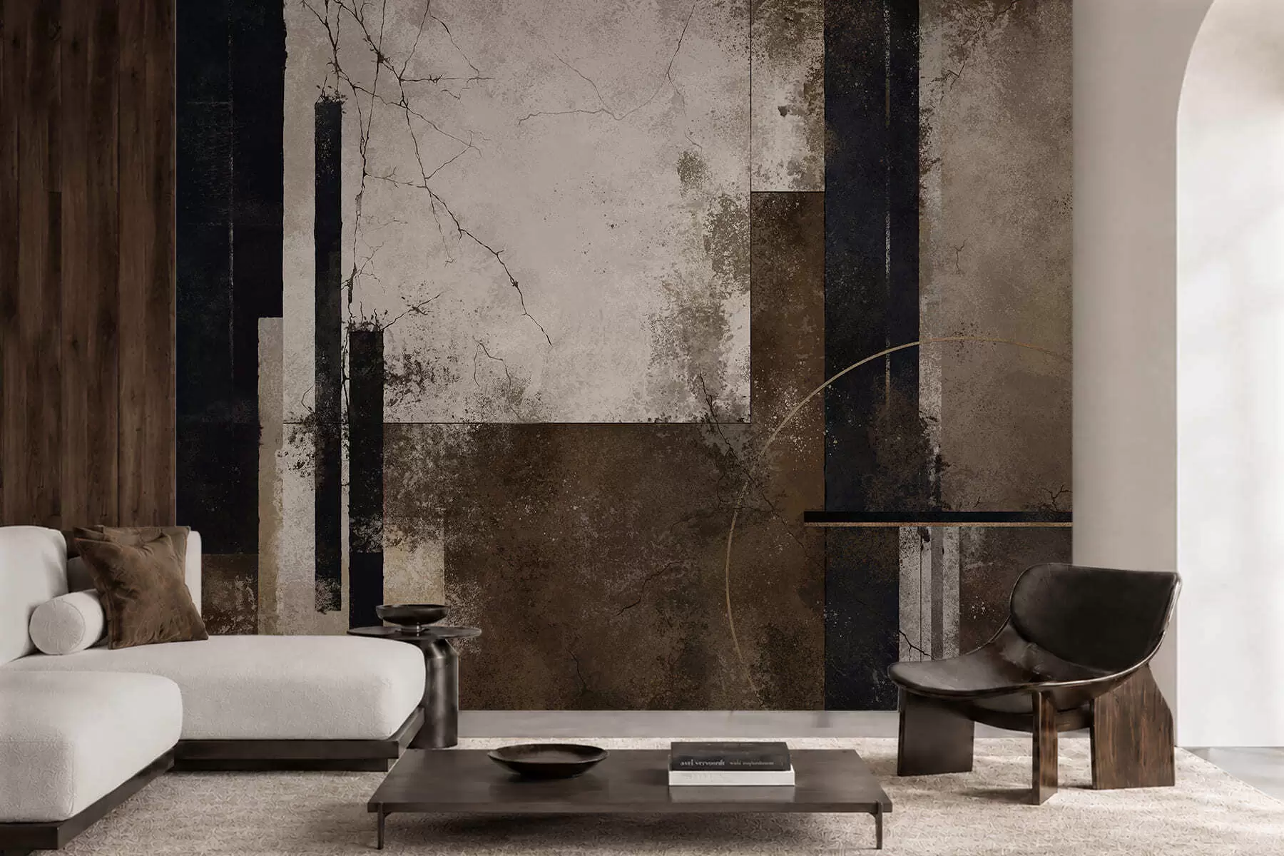 wall murals Abstract composition with dark lines and textures w05541