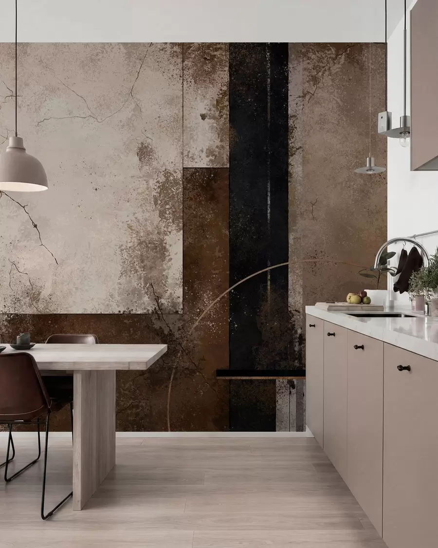 wall murals Abstract composition with dark lines and textures w05541