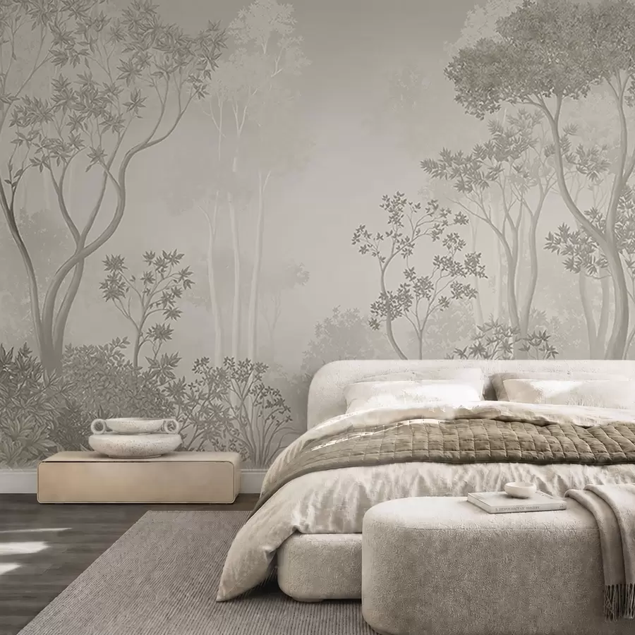 wall murals Light misty forest in soft neutral tones w05700v1