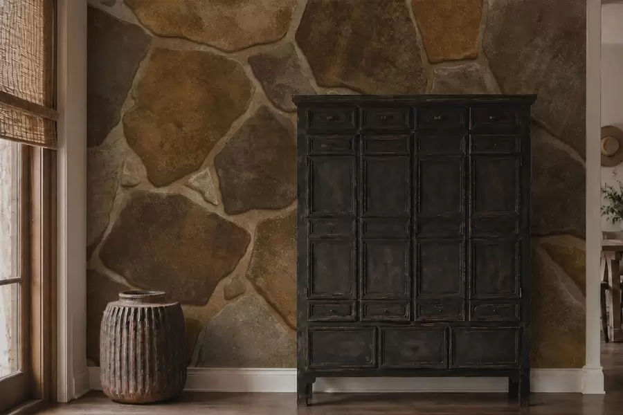 wall murals Natural stone masonry texture with irregular shapes w05690
