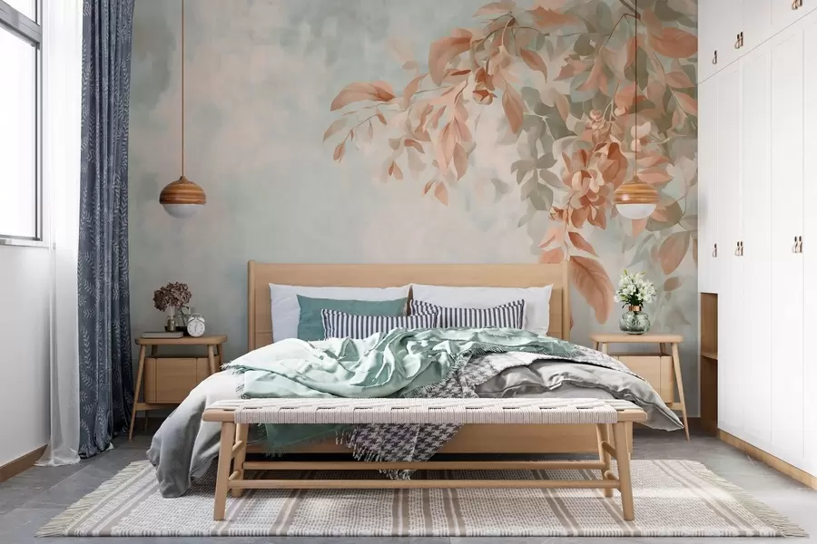 wall murals tree branches against a varied retro background w05385