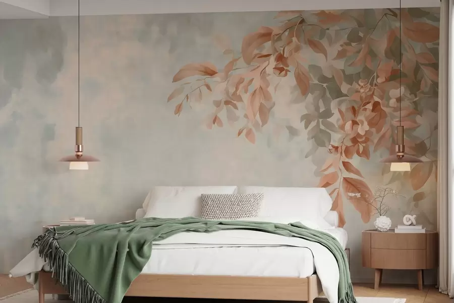 wall murals tree branches against a varied retro background w05385