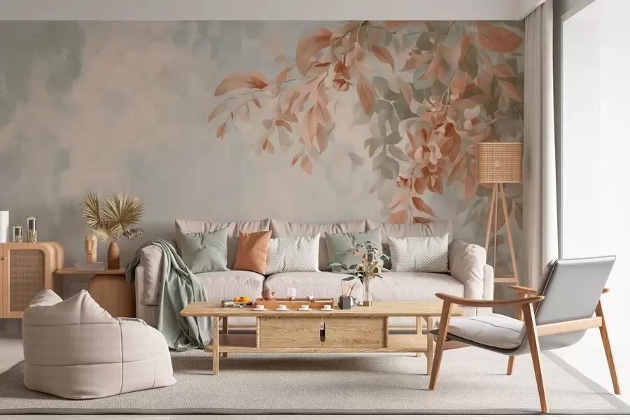 wall murals tree branches against a varied retro background w05385