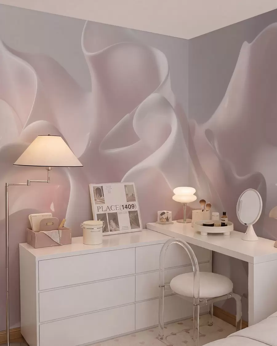 wall murals Airy silk waves in soft blush pink tones w09858