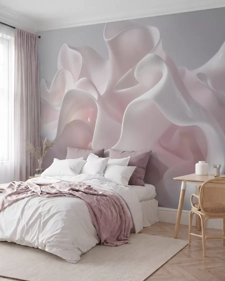 wall murals Airy silk waves in soft blush pink tones w09858