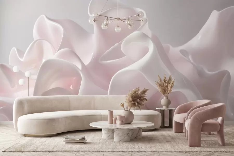 wall murals Airy silk waves in soft blush pink tones w09858