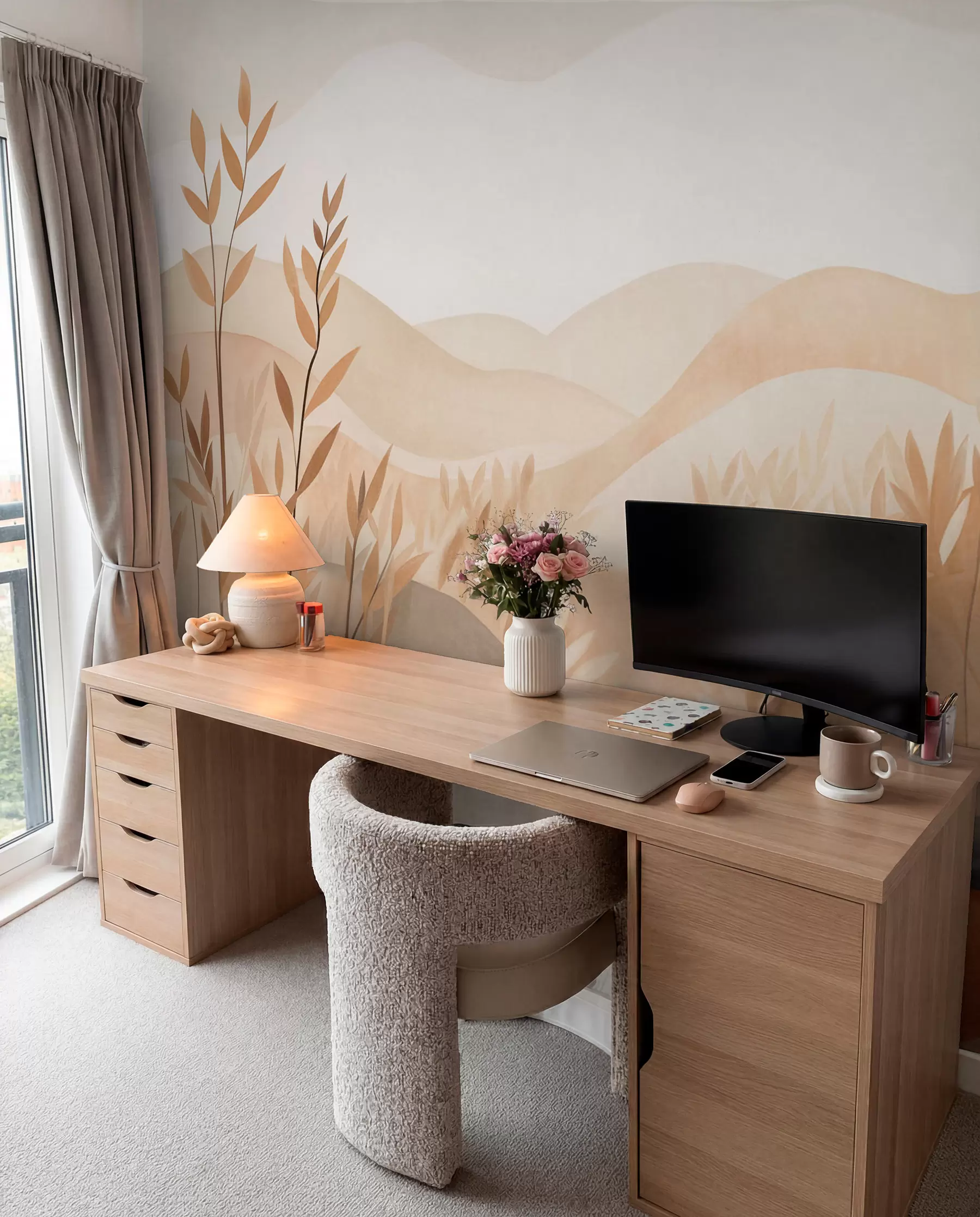 wall murals Abstract landscape with rolling hills in shades of brown and beige, textured art w09617