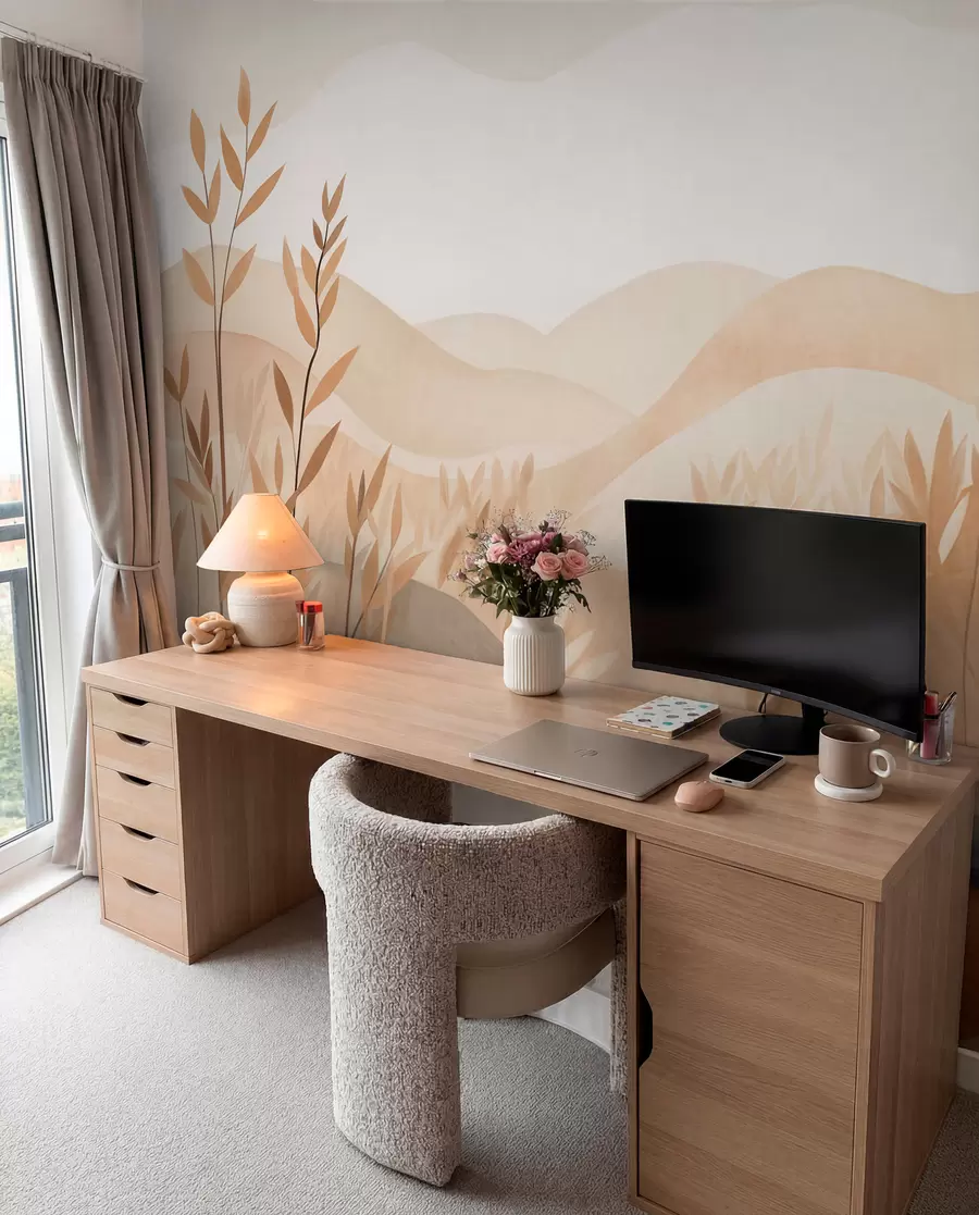 wall murals Abstract landscape with rolling hills in shades of brown and beige, textured art w09617