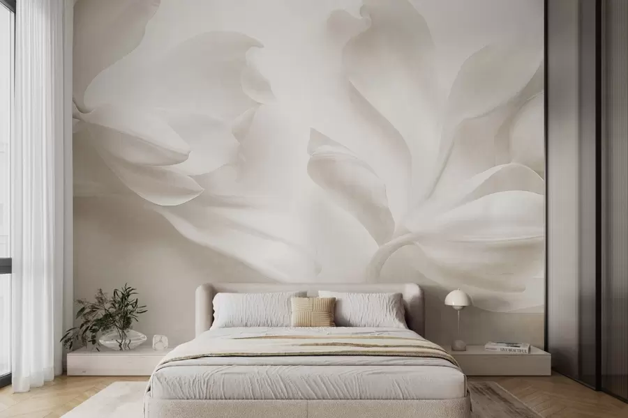wall murals Textured white magnolia flowers with delicate petals, blurred light background w09771