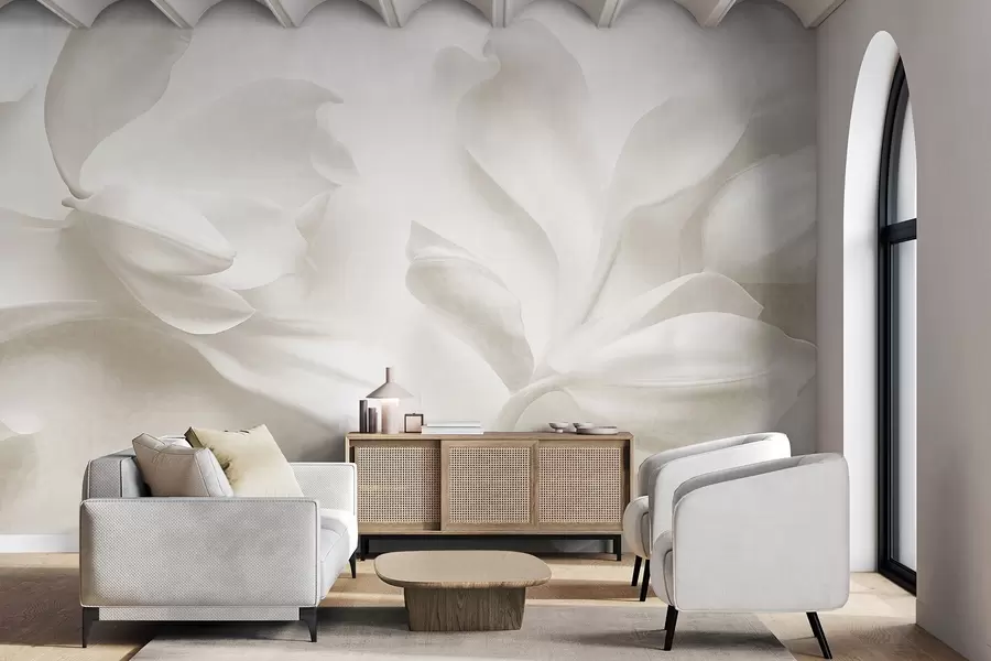wall murals Textured white magnolia flowers with delicate petals, blurred light background w09771