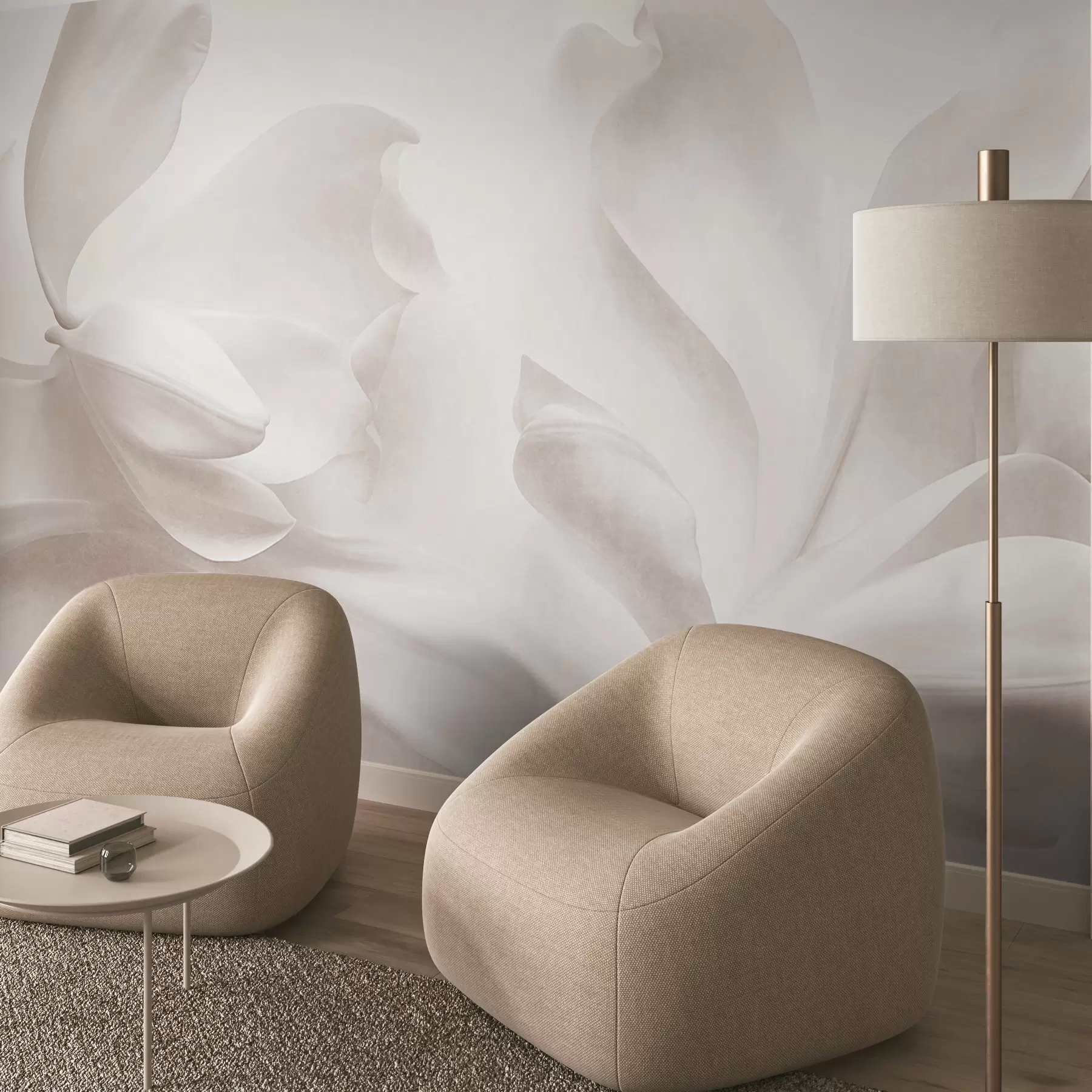 wall murals Textured white magnolia flowers with delicate petals, blurred light background w09771