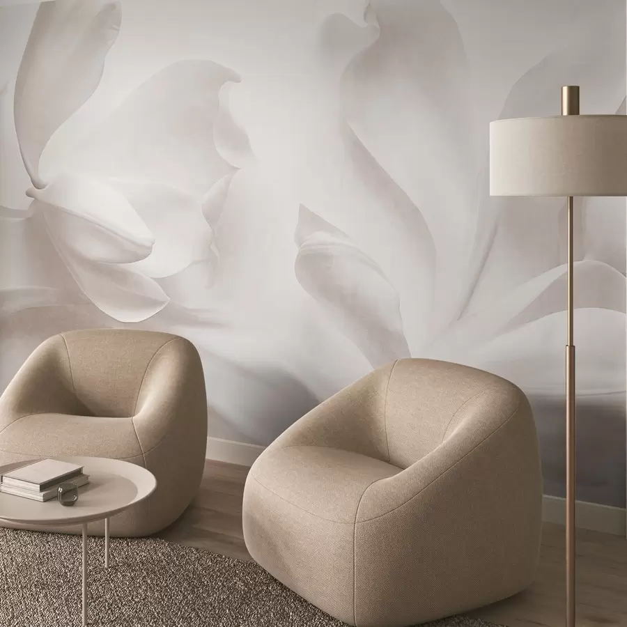 wall murals Textured white magnolia flowers with delicate petals, blurred light background w09771