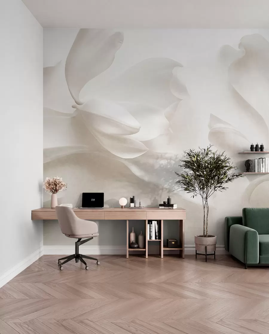 wall murals Textured white magnolia flowers with delicate petals, blurred light background w09771