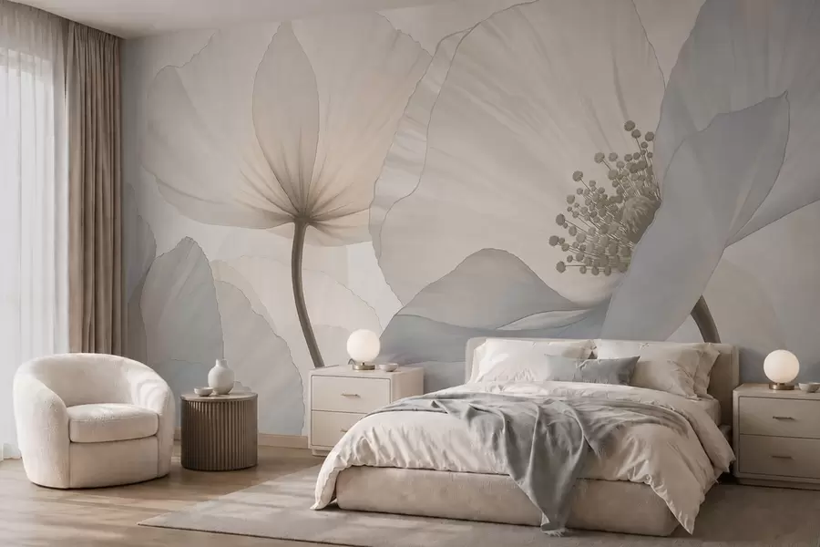 wall murals Soft large flowers in light pastel tones w05692