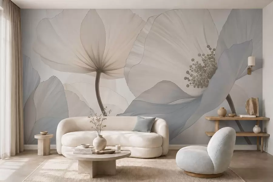 wall murals Soft large flowers in light pastel tones w05692