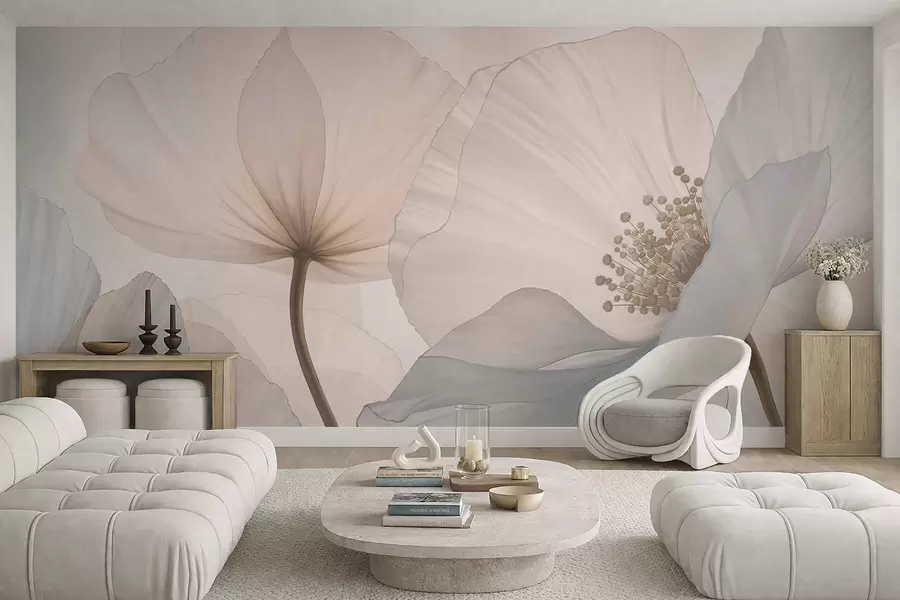 wall murals Soft large flowers in light pastel tones w05692