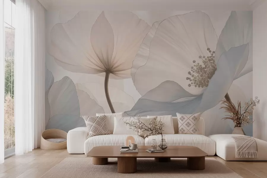 wall murals Soft large flowers in light pastel tones w05692
