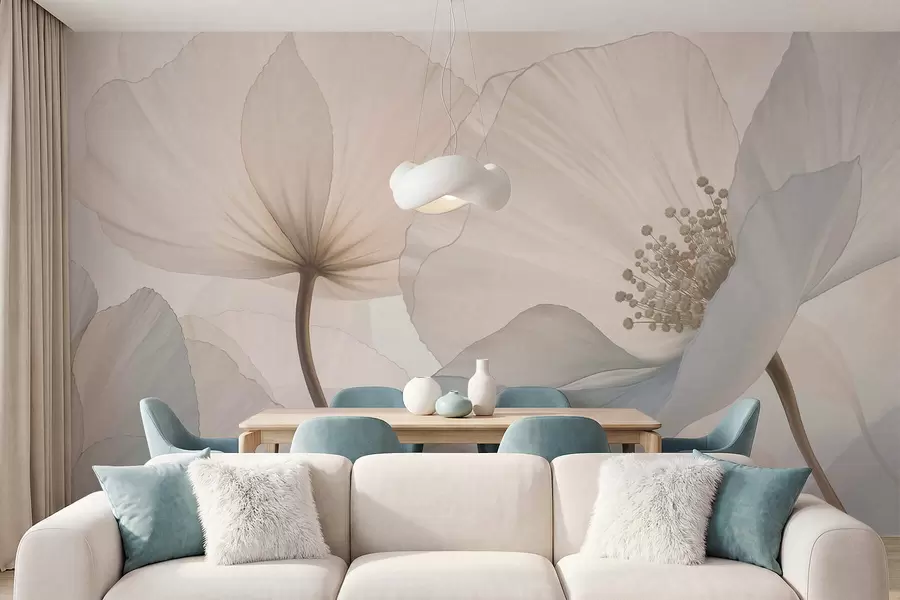wall murals Soft large flowers in light pastel tones w05692