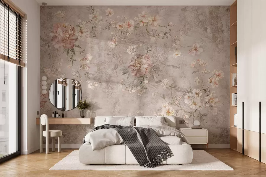 wall murals Floral ornament on a textured light background w05698