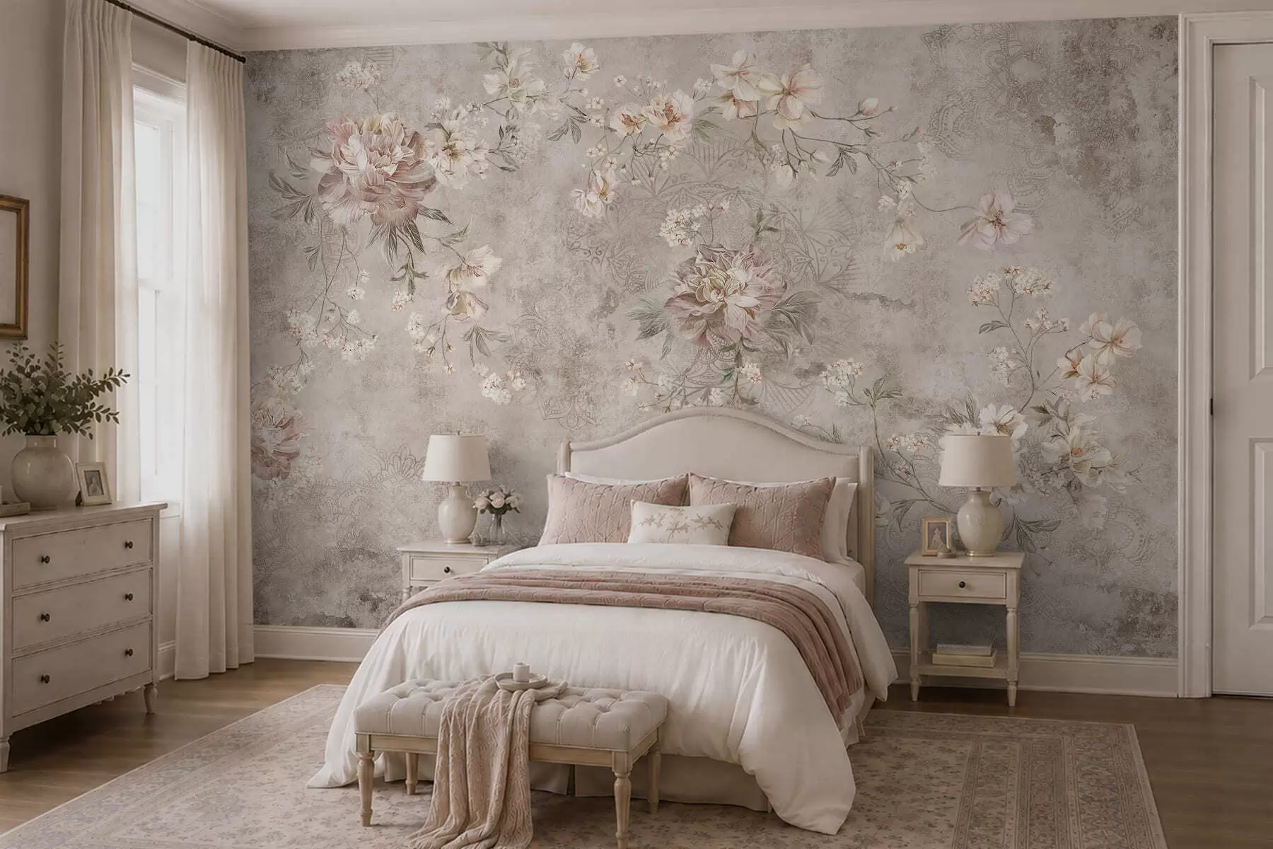 wall murals Floral ornament on a textured light background w05698