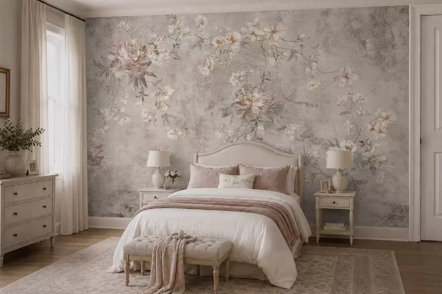 wall murals Floral ornament on a textured light background w05698