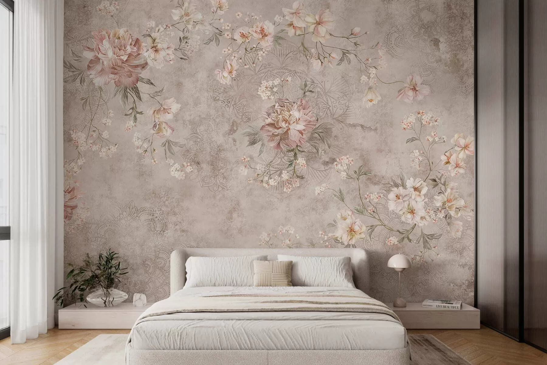 wall murals Floral ornament on a textured light background w05698
