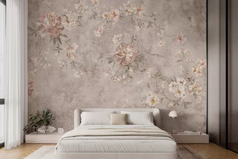 wall murals Floral ornament on a textured light background w05698