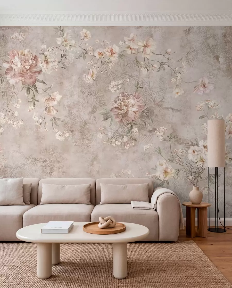 wall murals Floral ornament on a textured light background w05698