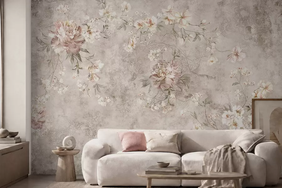 wall murals Floral ornament on a textured light background w05698