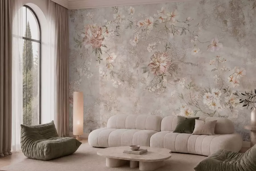 wall murals Floral ornament on a textured light background w05698