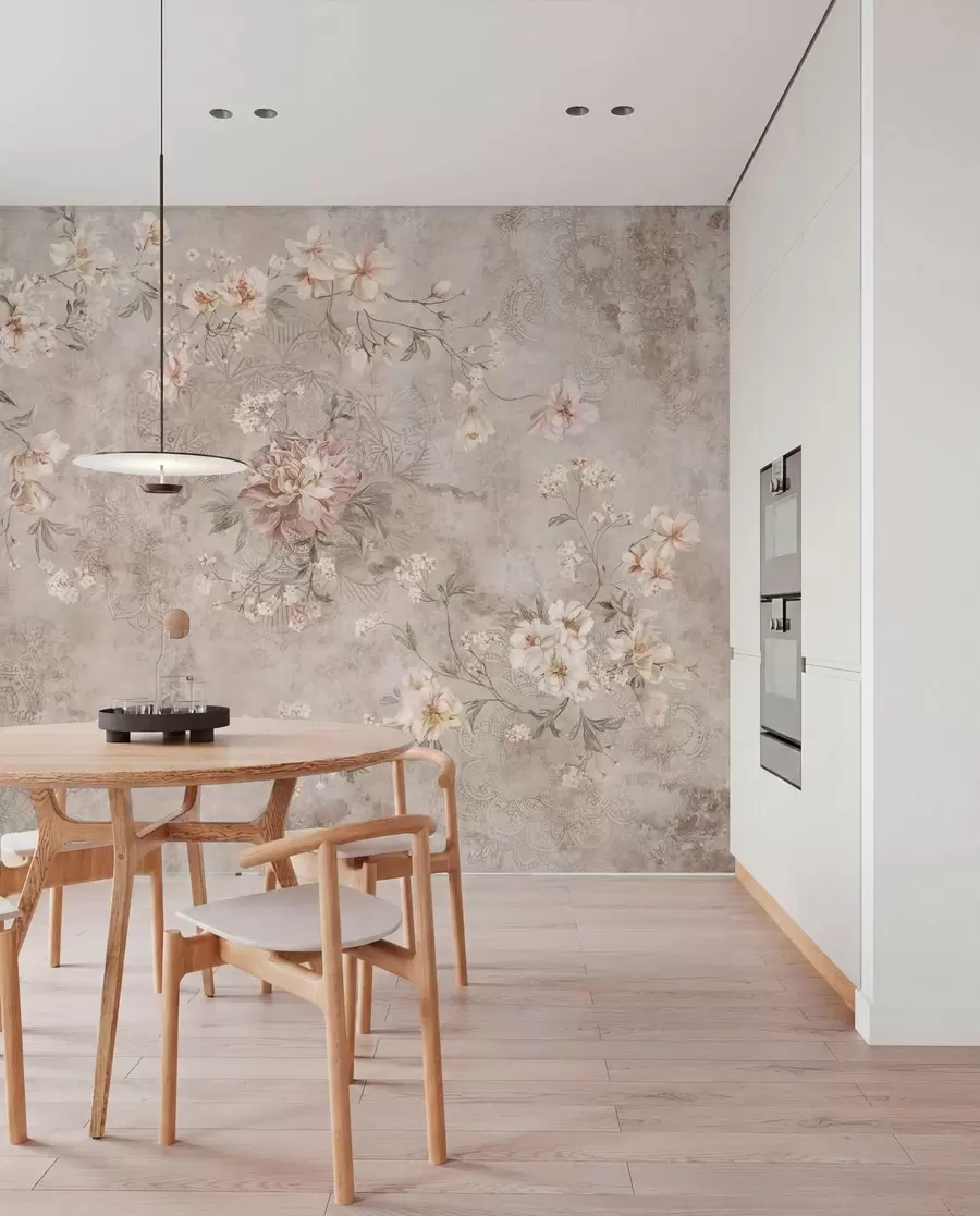 wall murals Floral ornament on a textured light background w05698