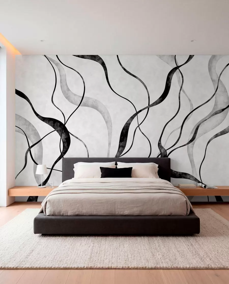 wall murals Abstract flowing lines in monochrome shades w05699