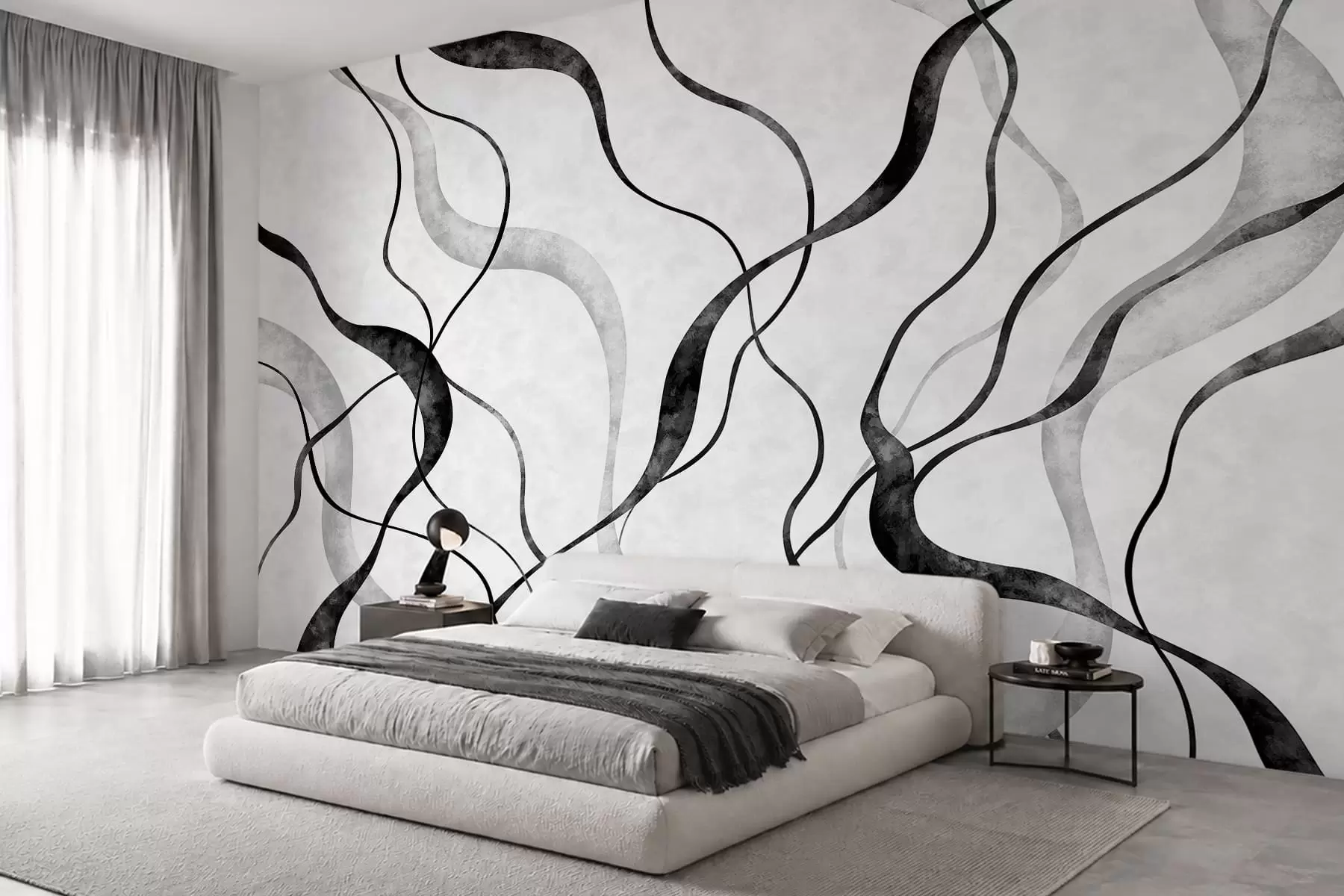 wall murals Abstract flowing lines in monochrome shades w05699