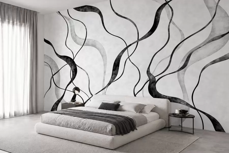 wall murals Abstract flowing lines in monochrome shades w05699