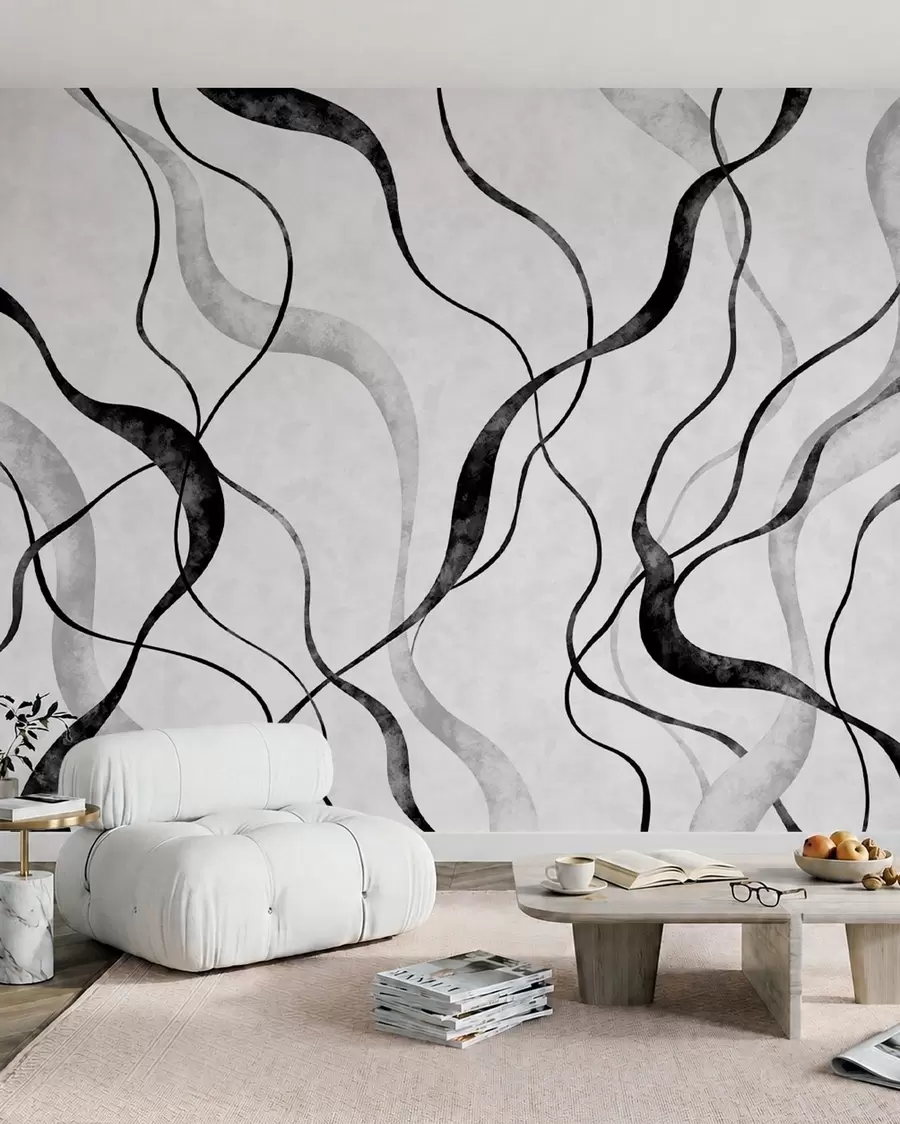 wall murals Abstract flowing lines in monochrome shades w05699