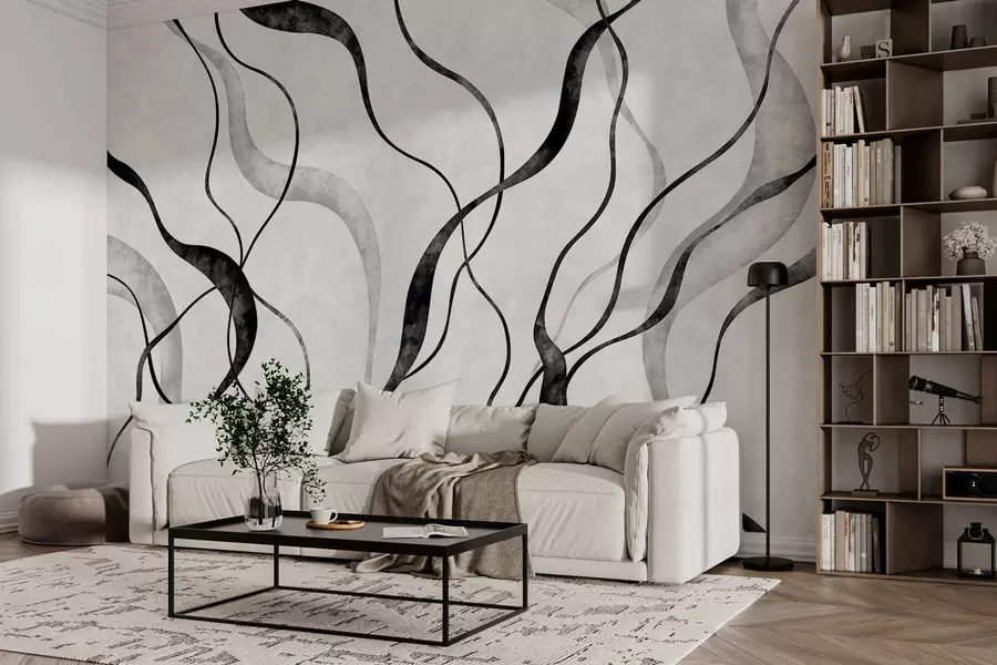 wall murals Abstract flowing lines in monochrome shades w05699
