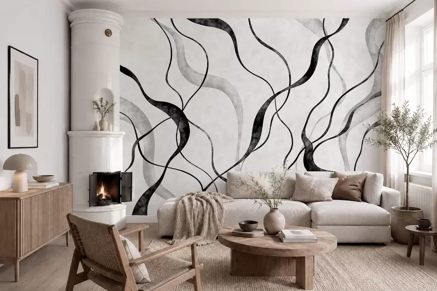 wall murals Abstract flowing lines in monochrome shades w05699