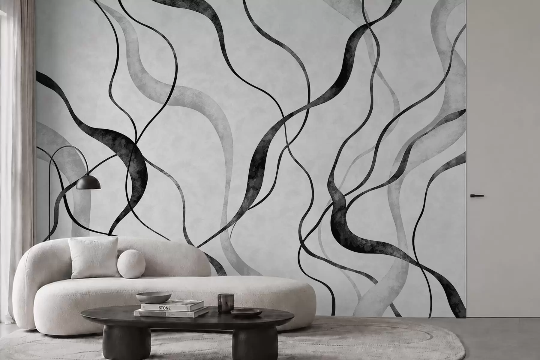 wall murals Abstract flowing lines in monochrome shades w05699